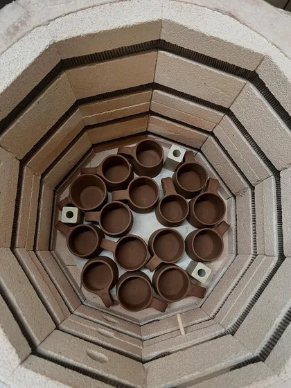A well planned kiln is a skill learned over many years. This is a look inside our gas kiln, carefully loaded with student work before a firing. On Guru Purnima, I am filled with gratitude for all my mentors who taught me this meticulous craft.
