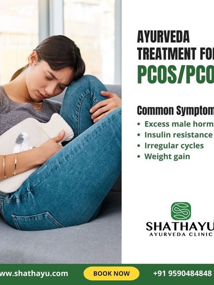 This graphic outlines the common symptoms of PCOS/PCOD, including insulin resistance and weight gain. My Ayurvedic treatments are designed to address these specific issues and restore hormonal health.