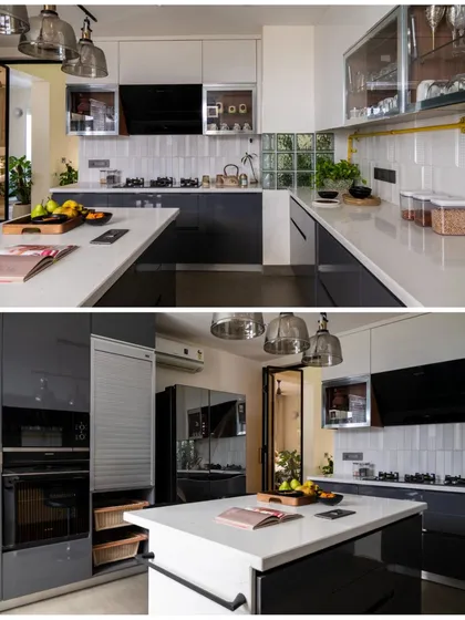A collage of our 'Villa Tranquility' kitchen as featured in a design publication. This project was recognized for its blend of modern luxury and thoughtful functionality, creating a harmonious and personalized living experience.