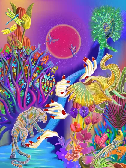 Art is always evolving, and so am I. This vibrant, surreal piece was part of an NFT collaboration with the band Indian Ocean for their song 'Jungle.' It shows how I can translate your vision into the digital realm, creating augmented reality experiences or one-of-a-kind NFT art commissions.