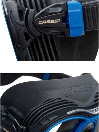 A closer look at the details of the Cressi Quantum mask. The patented inner membrane and external heat exchangers work together to dramatically reduce fogging, a common issue for many divers.