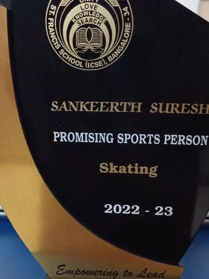 It's a great honor when our skaters are recognized by their schools. Sankeerth Suresh was awarded 'Promising Sports Person' for skating, a proud achievement for him and our club.