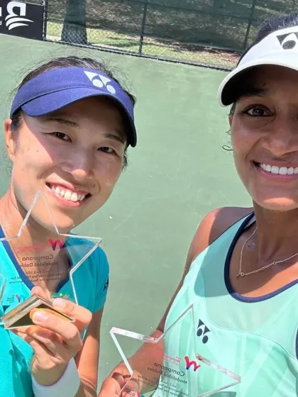A moment of pure joy with my doubles partner, Hiroko Kuwata, after a win. Success in tennis, and in life, is so often about teamwork and the support system you build. I am so grateful for the partners who have shared the court with me.