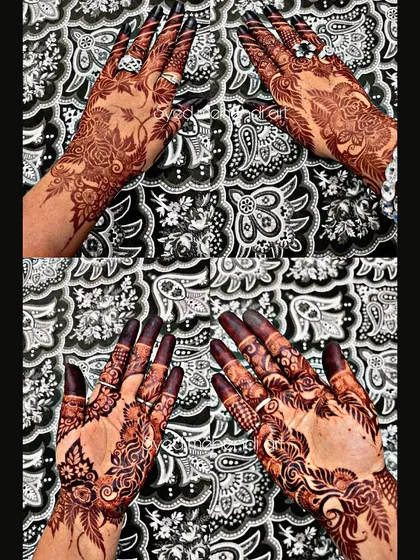 A collage showing the beautiful stain development on a party-wear design.