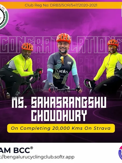 We congratulate Sahasrangshu Choudhury on completing 20,000 kms on Strava. From lens to handlebars, you own every frame.