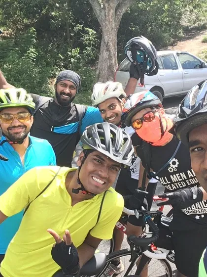 A happy group selfie after conquering the climb. The smiles say it all!