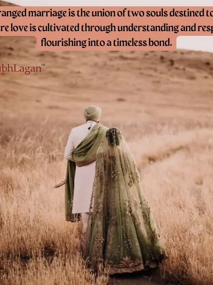 A couple walks through a field, the bride's green lehenga standing out beautifully. This image represents the journey of discovery and growth in an arranged marriage.