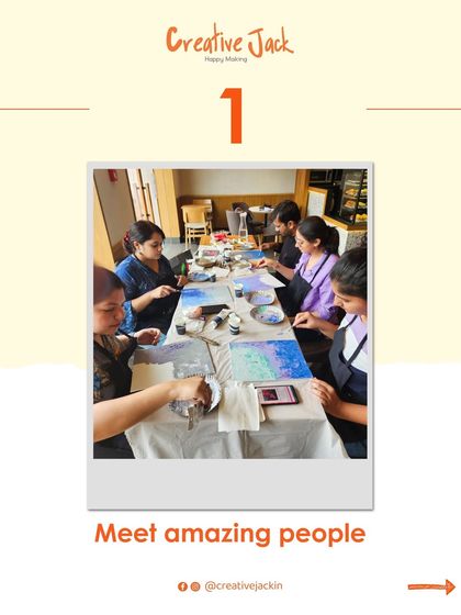 This graphic highlights one of the best parts of my workshops: you get to meet amazing people while gathered around a table creating art.