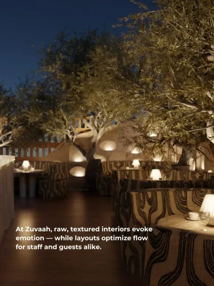 At Zuvaah, raw, textured interiors evoke deep emotion, while the layouts are carefully planned to optimize flow for both staff and guests, proving that immersive design can also be highly functional.