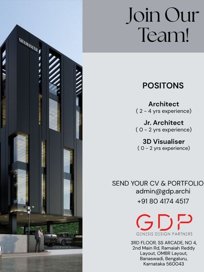 Genesis Design Partners in Bangalore is expanding its team with architects, visualizers, and interns.