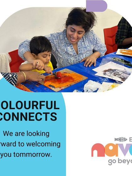 We are looking forward to welcoming you to our "Colourful Connects" workshop. This image captures the warmth and creative energy of our parent-child art sessions.