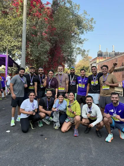 Our community doesn't stop at the gym doors. Here's our crew after completing the New Delhi Marathon. We train together and we celebrate our achievements together, whether it's a new PR or a 10k finish line.