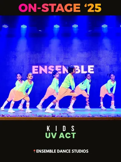 The Kids UV Act in full effect. The neon costumes glow under the specialized stage lighting, creating a visually stunning performance and an unforgettable experience for the children.