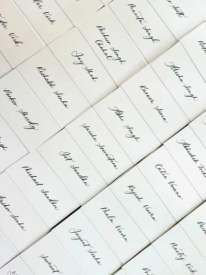 Keeping it simple and elegant. A full set of place tags written in my signature modern calligraphy style, ready for a sit-down dinner.