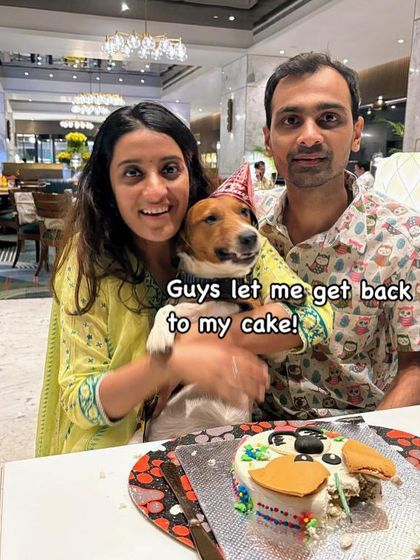 A perfect family photo from Max's birthday celebration. Our cakes bring the whole family together to celebrate their furry members.