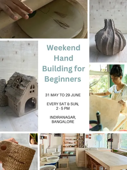 This poster for our June hand-building course showcases the creative possibilities, from a tiny house luminary to textured vases. It's a comprehensive introduction to sculpting with clay.