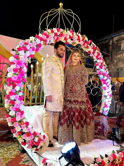 Here you can see a couple posing on the Crown Entry platform. It serves as a beautiful photo opportunity and a centerpiece for the reception decor.