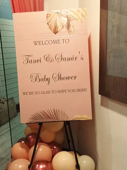 A personalized welcome sign for Tanvi & Samir's baby shower, setting a warm and inviting tone for the event.