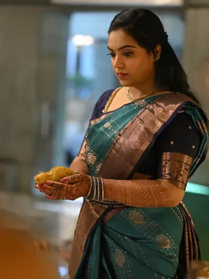Another angle of the ceremony, showing the bride's calm and collected presence. The traditional styling is impeccable from every view.