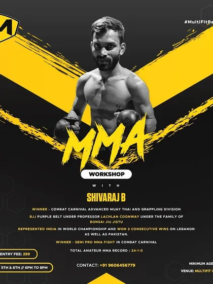 We bring in the pros to lead the way. This is a look at one of our MMA workshops with champion fighter Shivaraj B, who brings his world championship experience directly to our members.