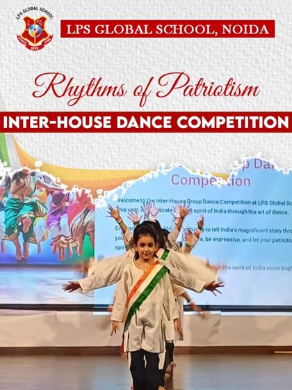 The 'Rhythms of Patriotism' Inter-House Dance Competition showcases the vibrant spirit of India. This poster captures a moment from a captivating performance where students express their love for the nation through the art of dance.