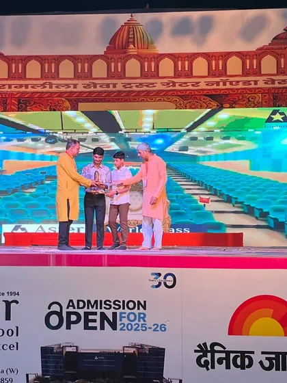 Our team proudly accepting the award on the grand stage we built and managed for the Ram Lila 2024.