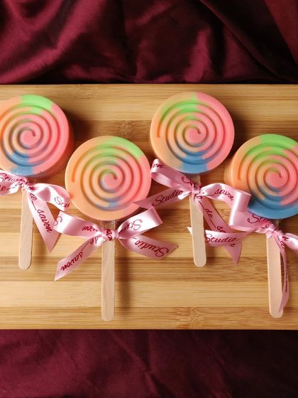 Get a sweet treat for your skin with my Spiral Candy lollipop soap. The rainbow swirl is so mesmerizing, and the stick makes it fun to handle. It's a soap that is sure to please everyone, especially kids.