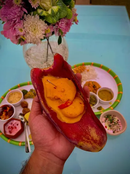 This is my Peri Peri Idli, served uniquely in a lotus leaf. I love taking traditional Indian dishes and giving them a global flavour that surprises and delights guests.