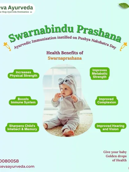 A healthy child is a happy child. Here, we outline the benefits of Swarnaprashana, our golden drops of health, which include boosting the immune system, sharpening intellect, and increasing physical strength for children from infancy to 16 years.
