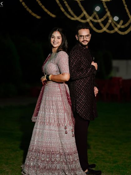 A full-length shot of the couple, looking absolutely stunning for their reception. My goal is to make sure couples feel confident and look amazing in their photos.