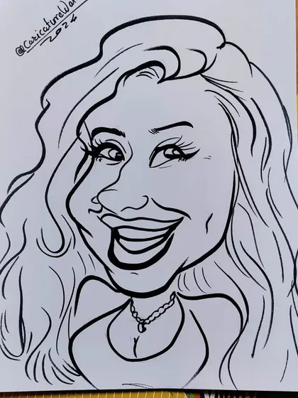 It's time for another caricature. This one features a woman with a beautiful smile and long, flowing hair.