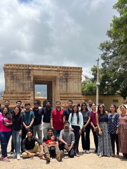 The group exploring the ancient fort at Huthridurga during a one-day trek.