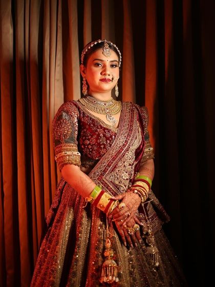 A lovely portrait of my bride Bharti. Her makeup is soft and complements her traditional look perfectly.