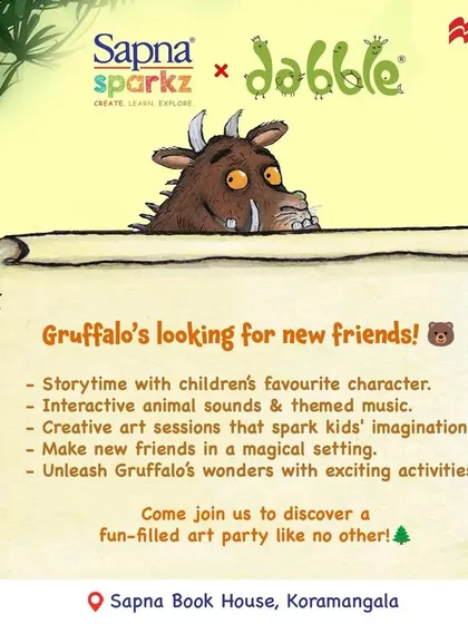 The Gruffalo is looking for new friends! This poster details all the fun activities planned for our storytelling party, from interactive sounds to creative art sessions.