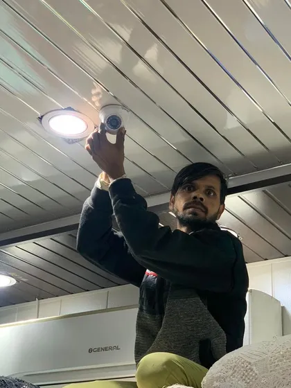 A clean indoor installation on a PVC panel ceiling. We work carefully to make sure the wiring is hidden and the finish is neat.