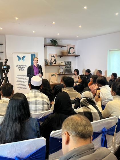 A view of the audience at the Wingword award ceremony, held at our headquarters. Winners travel from across the country to be a part of this celebration.