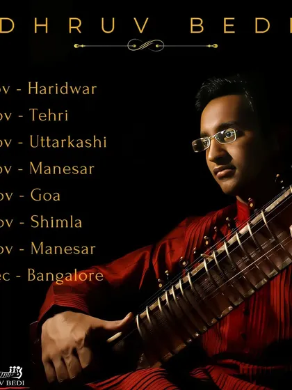A gig alert poster announcing my tour dates across Haridwar, Goa, Shimla, and Bangalore.