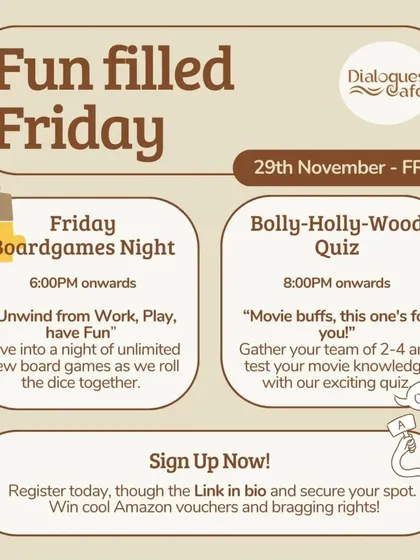 Another flyer for our Friday board game night, inviting you to unwind from work and roll the dice with us.