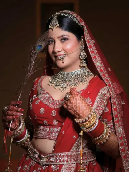 This portrait captures the bride's playful yet elegant side. The makeup is designed to be versatile, looking beautiful in both posed and candid shots.