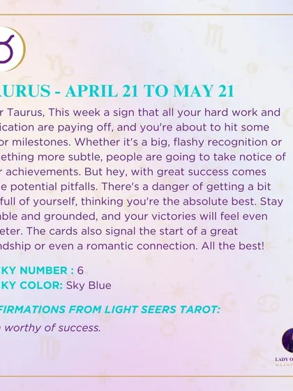 A weekly tarot prediction for Taurus. This week is a sign that all your hard work is paying off. People are going to take notice of your achievements.