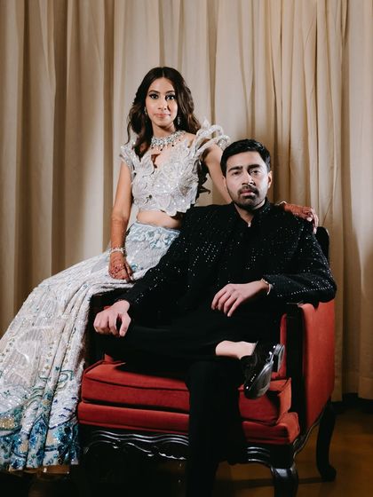 A final, regal portrait of the couple from their Sangeet night.