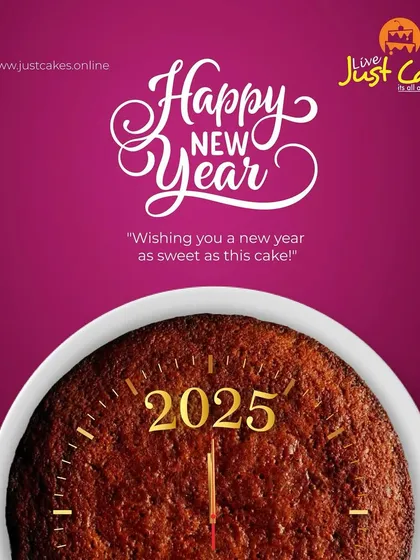 Welcome the New Year with a delicious, custom cake. We can create designs like this one, featuring "2025" in gold on a rich, flavorful cake base.
