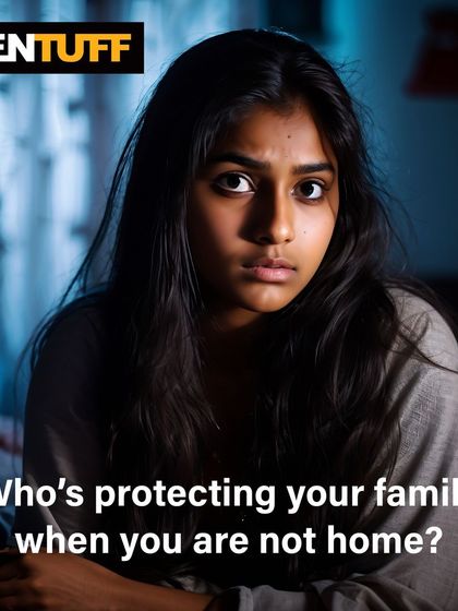 This poignant image asks a critical question: Who's protecting your family when you are not home? It's a reminder that true security is about safeguarding your loved ones, and we provide the solution to do just that.
