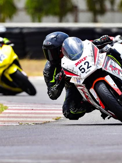 Swaroop in a tight battle during the Honda India Talent Cup. Competing in multiple categories in one weekend tests a rider's endurance and adaptability.