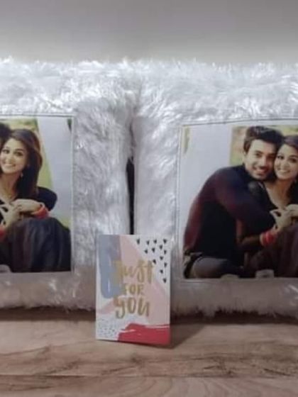 A closer look at the two personalized fur pillows we created for the stars of 'Parineetii', sent by their admirers.