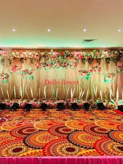 A wider view of the indoor reception stage, showing the decorative niches on the wall that we incorporated into the design.