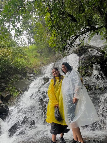 Posing by a beautiful cascading waterfall along the Netravati trail. The monsoon brings these streams to life, adding to the magic of the trek.