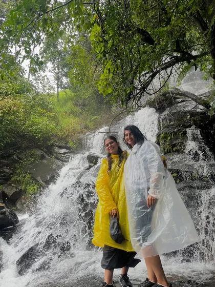 Posing by a waterfall on the Netravati trek. The monsoon brings the entire landscape to life, creating countless photo opportunities.