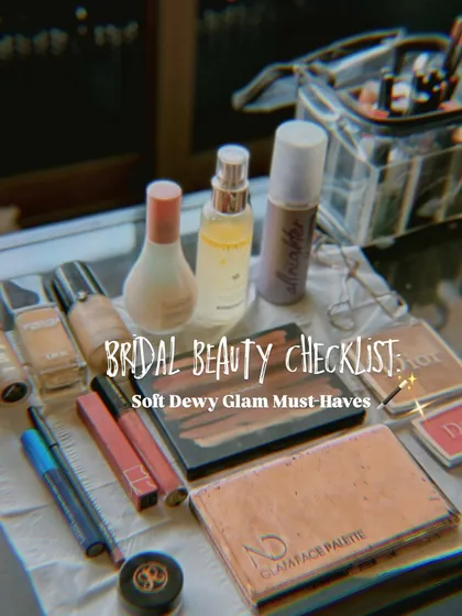 A peek into my trusted bridal beauty kit. I rely on these premium products from brands like Dior, NARS, and MAC to create that flawless, long-lasting, and dewy glow every bride deserves.