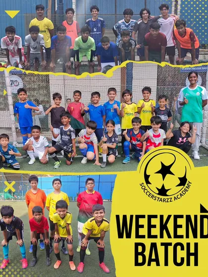 A collage showcasing our weekend batches for kids. Join us every Saturday and Sunday to kick-start your child's football journey.